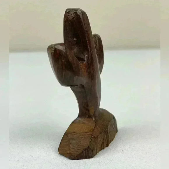 Handcarved Ironwood Saguaro Cactus Figurine Sculpture 2" Tall Mini Small Brown - Picture 2 of 10